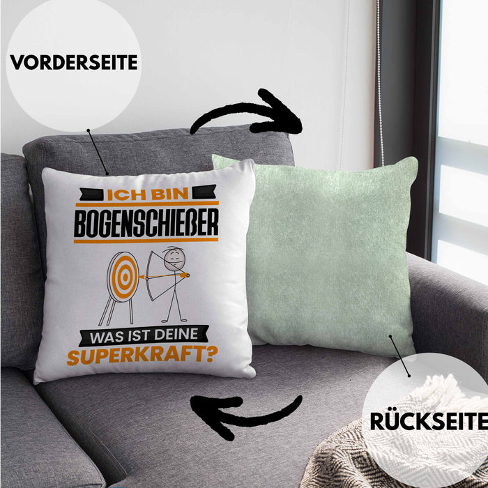 Bogenschießer Kissen mit Füllung 40x40 Geschenk für Bogenschießer Geburtstag Lustiger Spruch Was Ist Deine Superkraft (Grau) Grün Trendation