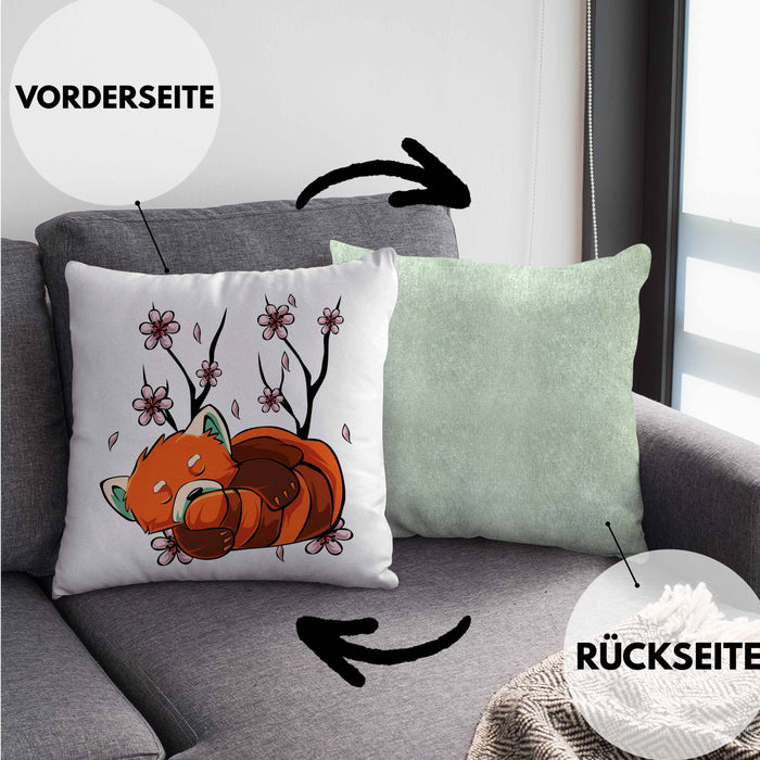 Lustige Roter Panda Kissen mit Füllung 40x40 - Ein süßes Geschenk für Panda-Liebhaber (Grau) Grün Trendation
