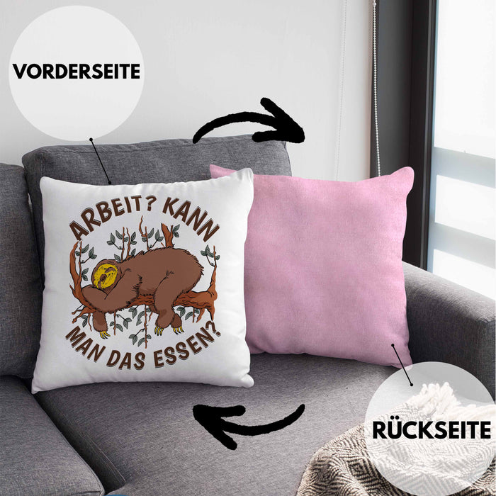 Faultier Kissen mit Füllung 40x40 Geschenk Faullenzer Arbeit Kann Man Das Essen Freundin Geschenkidee (Grau) Rosa Trendation