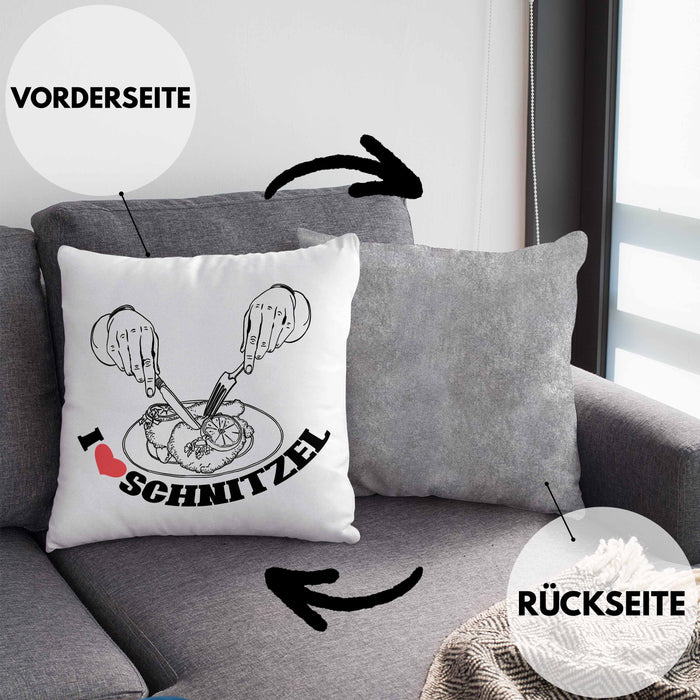Schnitzel-Kissen mit Füllung 40x40 Geschenk für Schnitzel-Liebhaber (Grau) Grau Trendation