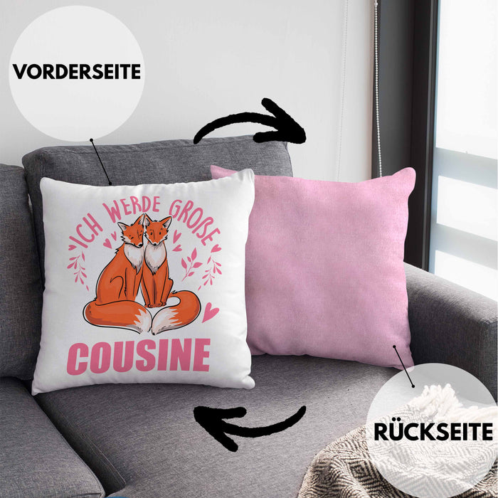 Du Wirst Große Cousine Kissen mit Füllung 40x40 Geschenk Ich Werde Große Cousine Nachwuchs (Grau) Rosa Trendation