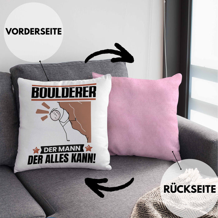 Boulderer Kissen mit Füllung 40x40 Geschenk für Boulderer Der Mann Der Alles Kann Geschenkidee zum Geburtstag (Grau) Rosa Trendation
