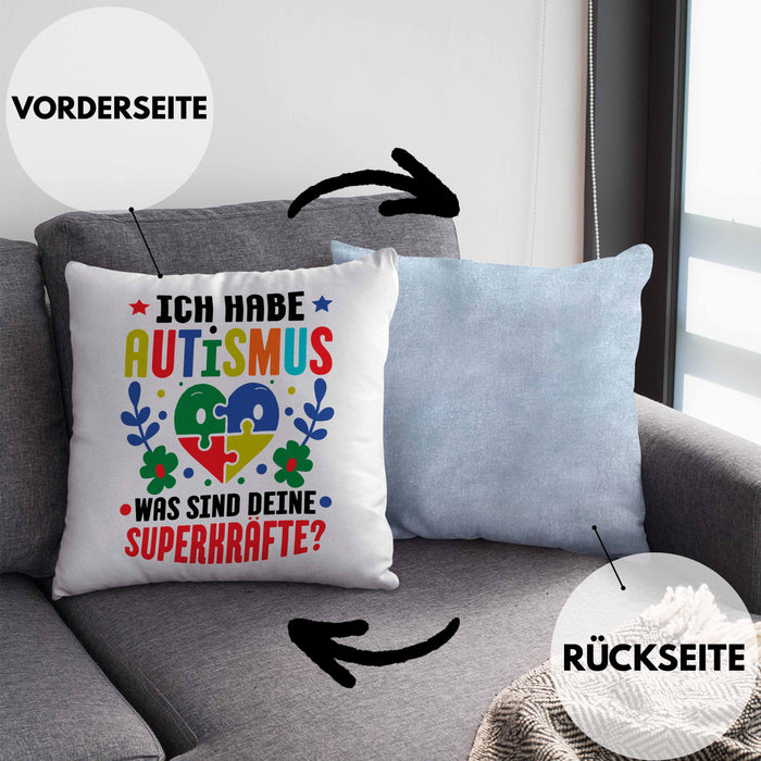 Autismus Kissen mit Füllung 40x40 Geschenk Autist Geschenkidee Ich Habe Autismus Was Sind Deine Superkräfte (Grau) Blau Trendation
