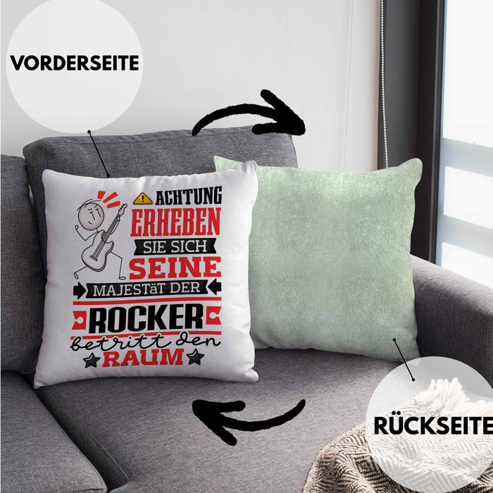 Rocker Geschenk Kissen mit Füllung 40x40 Lustiger Spruch Erheben Sie Sich Der Rocker Betritt den Raum (Grau) Grün Trendation