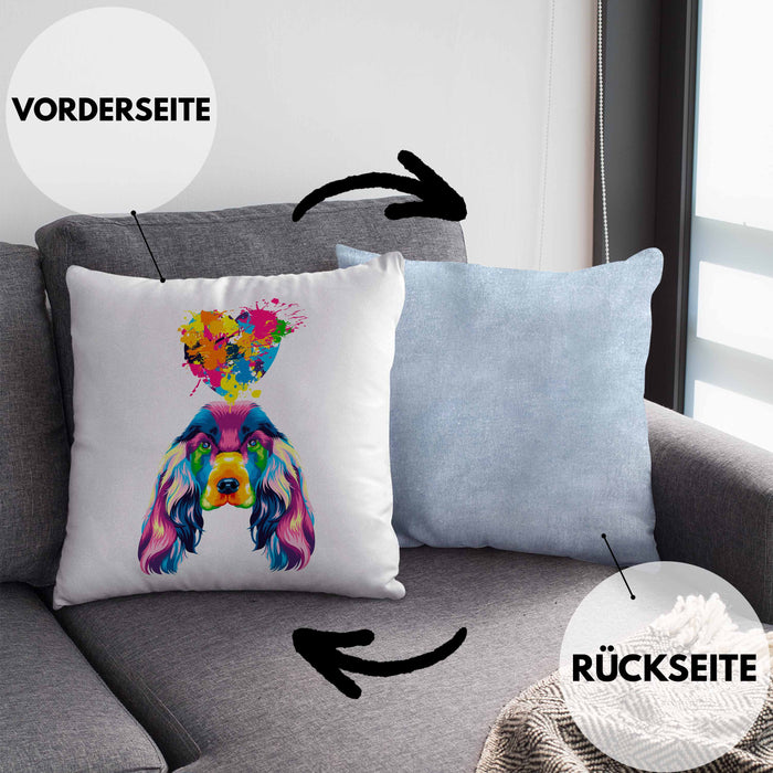 Cocker Spaniel Herz Farbe Besitzer Kissen mit Füllung 40x40 Geschenk Lustiger Spruch Geschenkidee Cocker Spaniel Liebhaber (Grau) Blau Trendation