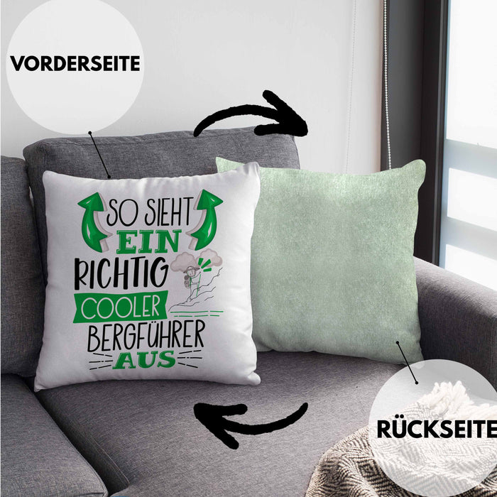So Sieht Ein Richtig Cooler Bergführer Aus Kissen mit Füllung 40x40 Geschenk für Bergführer Geburtstag Geschenkdiee (Grau) Grün Trendation
