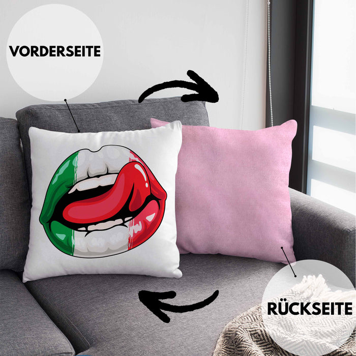 Italien Kissen mit Füllung 40x40 Geschenk Lippen Italiener Geschenkidee Sprüche (Grau) Rosa Trendation