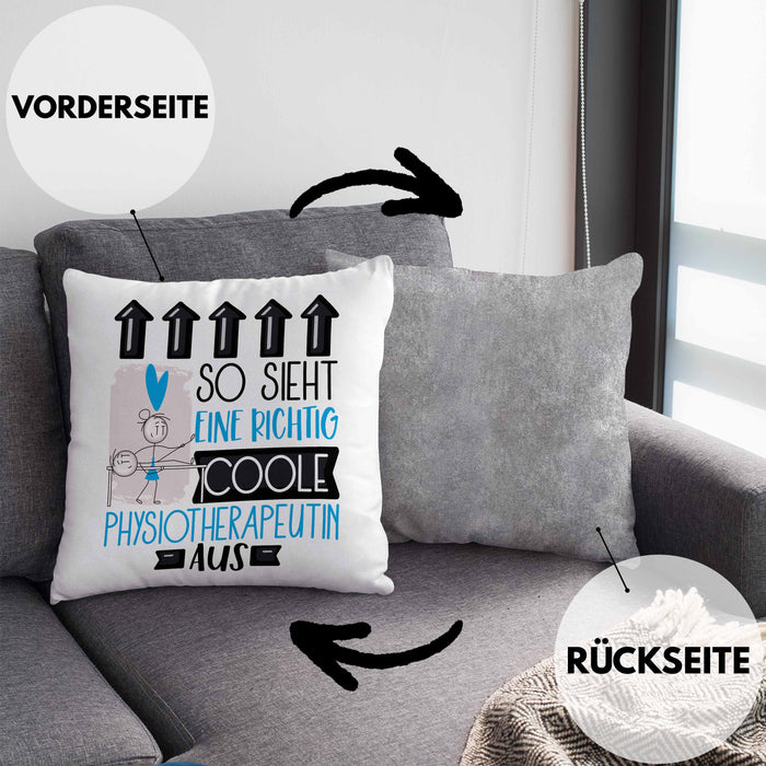 Physiotherapeutin Geschenk Kissen mit Füllung 40x40 Lustig Geschenkidee für Physiotherapeutin Geburtstag So Sieht Eine Richtig Coole Physiotherapeutin Aus Frauen Spruch (Grau) Grau Trendation