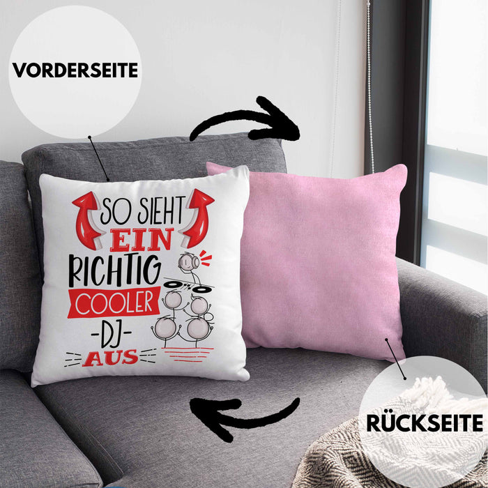 DJ Kissen mit Füllung 40x40 Geschenk So Sieht Ein RIchtig Cooler DJ Aus Geschenkidee Lustiger Spruch Geburtstag (Grau) Rosa Trendation