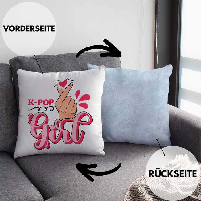 K-Pop Girl Kissen mit Füllung 40x40 Geschenkidee für K-Pop Fans Asiatische Musik (Grau) Blau Trendation