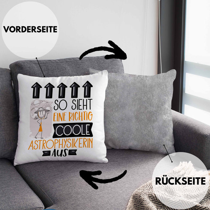 Astrophysikerin Geschenk Kissen mit Füllung 40x40 Geschenkidee für Astrophysikerin Geburtstag Weihnachten Spruch So Sieht Eine Richtig Coole Astrophysikerin Aus (Grau) Grau Trendation
