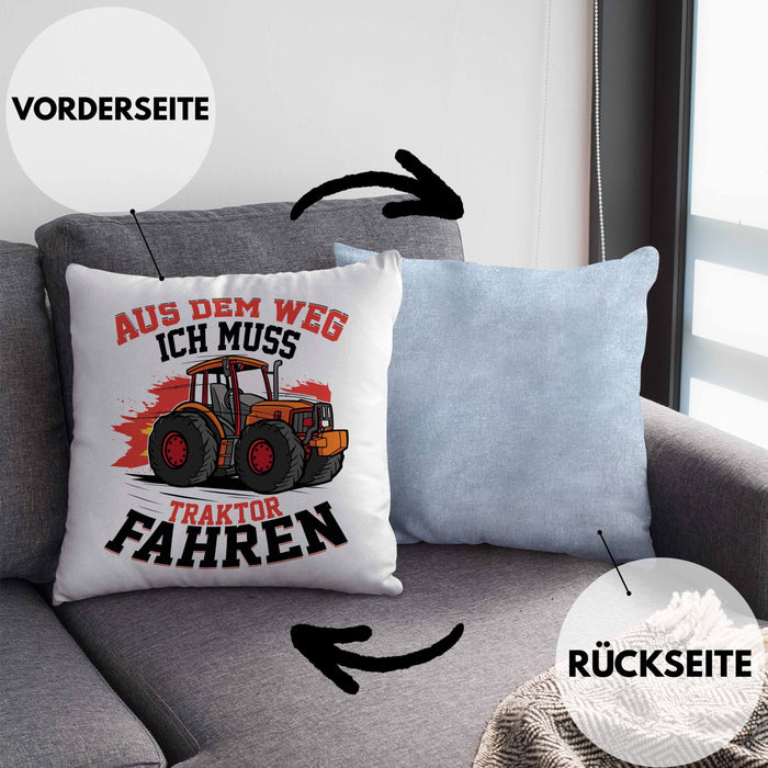 Bauer Landwirt Geschenk Kissen mit Füllung 40x40 Aus Dem Weg Ich Muss Traktor Fahren Geschenkidee Jungs (Grau) Blau Trendation