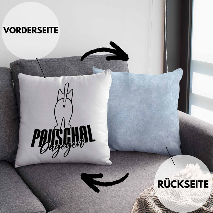 Katzen Kissen mit Füllung 40x40 Pauschal Dagegen Katze Katzenliebhaber Kater Geschenk Miau Katzenbesitzerin Geschenkidee Humor (Grau) Blau Trendation