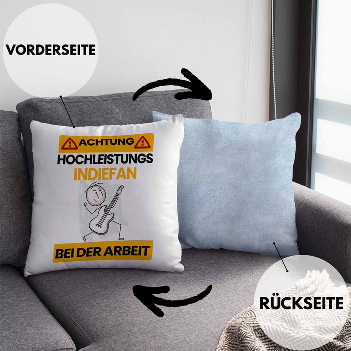 Indie-Musiker Kissen mit Füllung 40x40 Geschenk Lustiger Spruch Geschenkidee für Indie-Musiker Achtung Hochleistungs Indie-Musiker Bei Der Arbeit (Grau) Blau Trendation