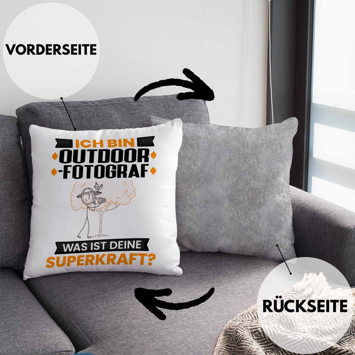 Outdoor-Fotograf Kissen mit Füllung 40x40 Geschenk für Outdoor-Fotograf Geburtstag Lustiger Spruch Was Ist Deine Superkraft (Grau) Grau Trendation