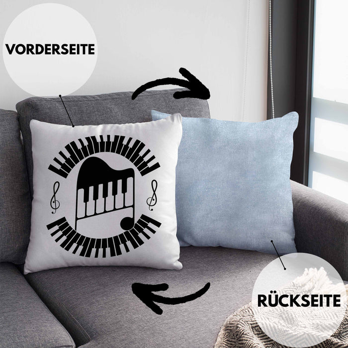 Piano-Spieler Kissen mit Füllung 40x40 Geschenk Klavier Geschenkidee Flügel Musiker Klavier Klavier-Spieler (Grau) Blau Trendation