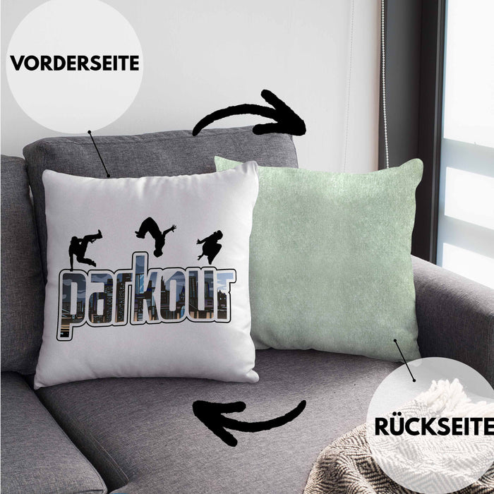 Kissen mit Füllung 40x40 für Parkour Fans Geschenk für Urbanen Sports Sportler Freerunning (Grau) Grün Trendation