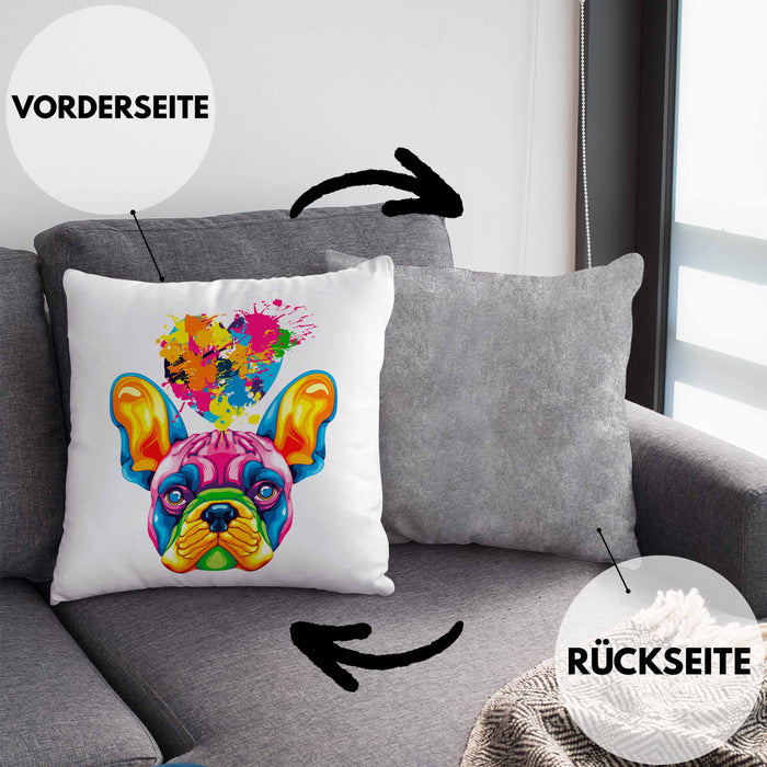 Französische Bulldogge Herz Farbe Besitzer Kissen mit Füllung 40x40 Geschenk Lustiger Spruch Geschenkidee Französische Bulldogge Liebhaber (Grau) Grau Trendation