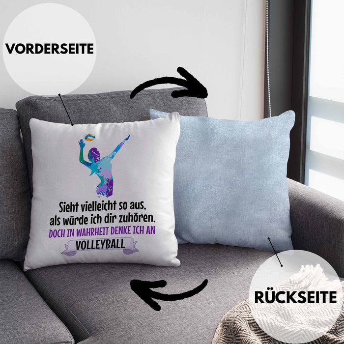 Volleyball Geschenk Kissen mit Füllung 40x40 Coach Herren Mädchen Kaffee Zubehör Volleyball-Spieler Spielerin (Grau) Blau Trendation