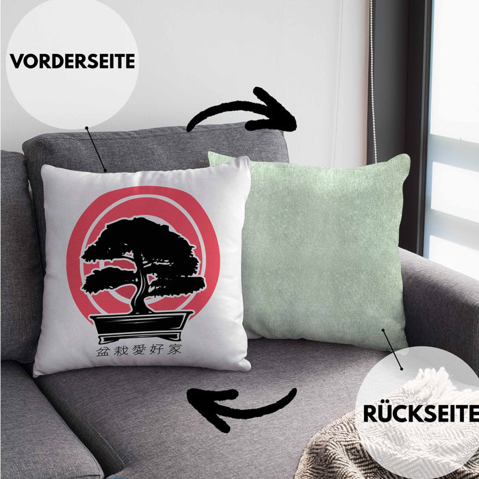 Lustige Bonsai Kissen mit Füllung 40x40 Geschenk für Bonsai-Liebhaber Grafik (Grau) Grün Trendation