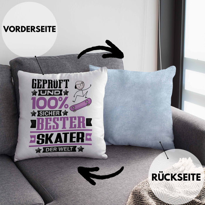 Skater Geschenk Lustiger Spruch für Skater Geschenkidee Bester Skater Der WeltKissen mit Füllung 40x40 (Grau) Blau Trendation