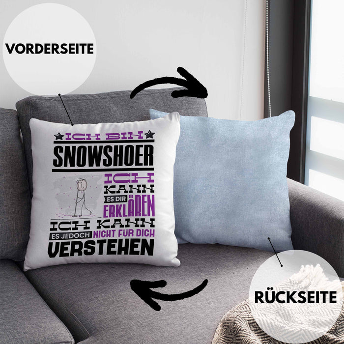 Snowshoer Geschenk Kaffee-Kissen mit Füllung 40x40 Geschenkidee für Snowshoer Ich Bin Snowshoer Ich Kann Es Dir Erklären Jedoch Nicht Für Dich Verstehen Spruch Lustig (Grau) Blau Trendation