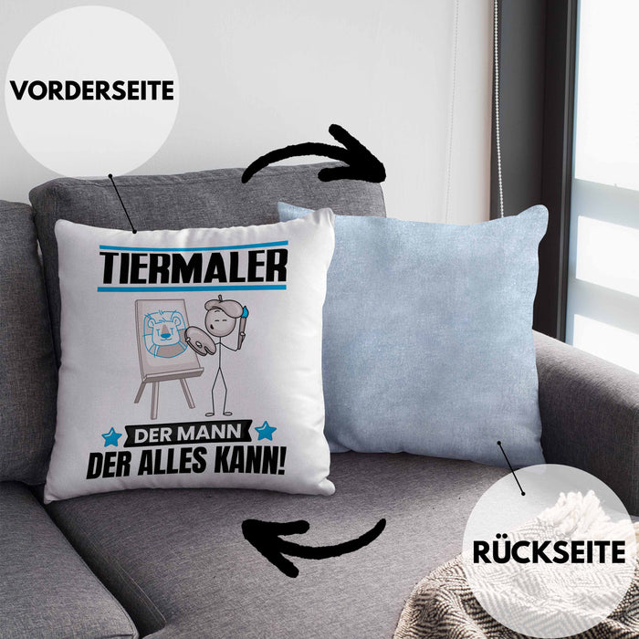 Tiermaler Kissen mit Füllung 40x40 Geschenk für Tiermaler Der Mann Der Alles Kann Geschenkidee zum Geburtstag (Grau) Blau Trendation