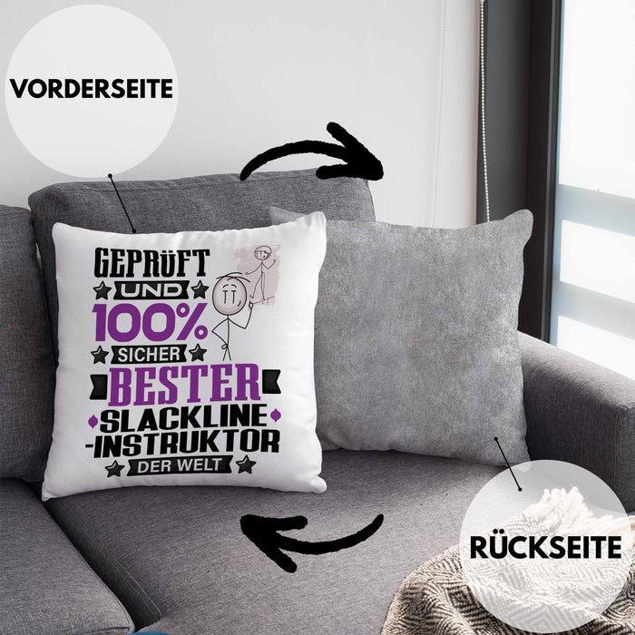 Slackline-Instruktor Geschenk Lustiger Spruch für Slackline-Instruktor Geschenkidee Bester Slackline-Instruktor Der WeltKissen mit Füllung 40x40 (Grau) Grau Trendation