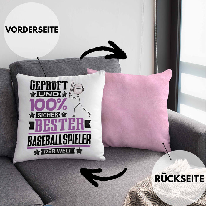 Baseballspieler Geschenk Lustiger Spruch für Baseballspieler Geschenkidee Bester Baseballspieler Der WeltKissen mit Füllung 40x40 (Grau) Rosa Trendation