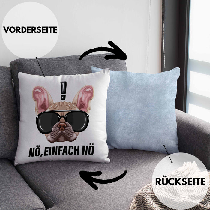 Nö Einfach Nö Kissen mit Füllung 40x40 Geschenk für Mops-Besitzer für Freundin Sarkasmus Humor (Grau) Blau Trendation