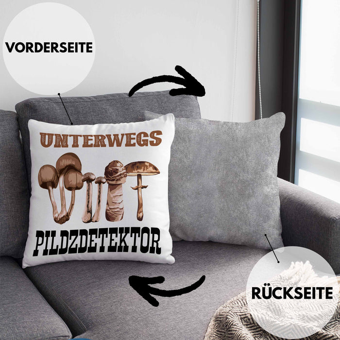 Pilzsammler Geschenk Kissen mit Füllung 40x40 Pilze Sammeln Geschenkidee Pilzsucher Pilzliebhaber Spruch (Grau) Grau Trendation