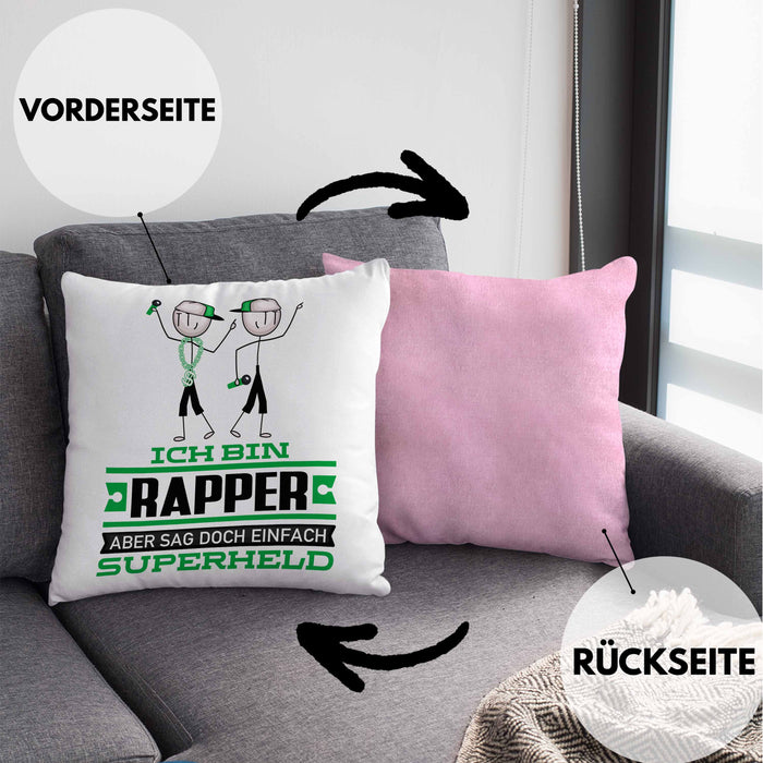 Rapper Geschenk Kissen mit Füllung 40x40 Ich Bin Rapper Aber Sag Doch Einfach Superheld Lustige Geschenkdiee für Rapper (Grau) Rosa Trendation
