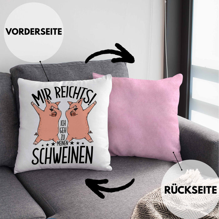 Lustige Kissen mit Füllung 40x40 Geschenk für Schweine-Bauer Geschenkidee Spruch (Grau) Rosa Trendation