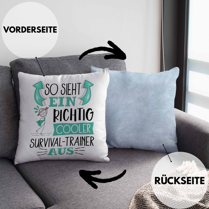 So Sieht Ein Richtig Cooler Survival-Trainer Aus Kissen mit Füllung 40x40 Geschenk für Survival-Trainer Geburtstag Geschenkdiee (Grau) Blau Trendation