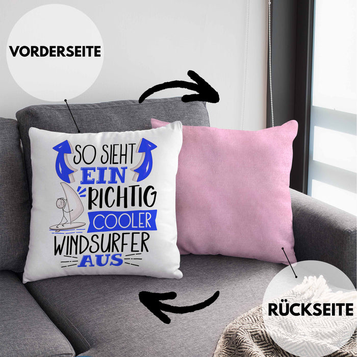 Windsurfer Kissen mit Füllung 40x40 Geschenk So Sieht Ein Richtig Cooler Windsurfer Aus Geschenkidee Spruch Lustig (Grau) Rosa Trendation