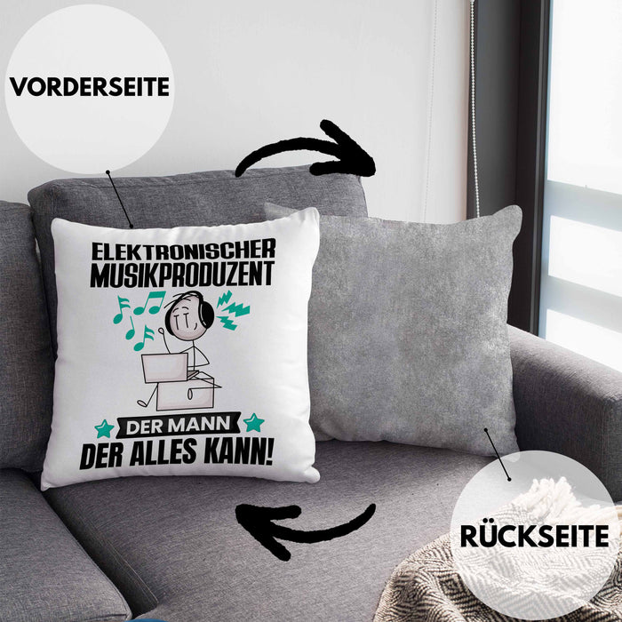 ElektronischerMusikproduzent Kissen mit Füllung 40x40 Geschenk für ElektronischerMusikproduzent Der Mann Der Alles Kann Geschenkidee zum Geburtstag (Grau) Grau Trendation