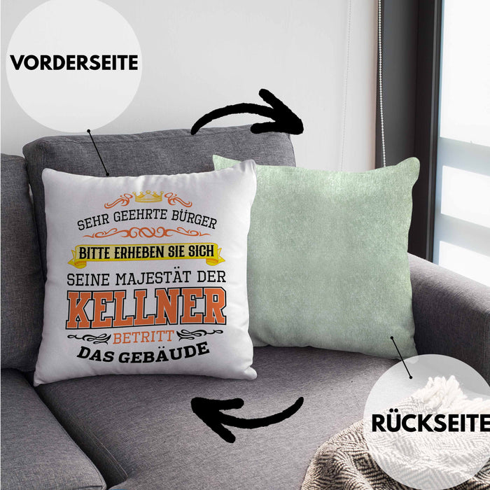 Kellner Kissen mit Füllung 40x40 Geschenk für Kellner Gastro Geschenke Geschenkidee (Grau) Grün Trendation