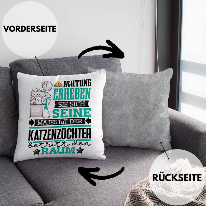 Katzenzüchter Geschenk Kissen mit Füllung 40x40 Lustiger Spruch Erheben Sie Sich Der Katzenzüchter Betritt den Raum (Grau) Grau Trendation