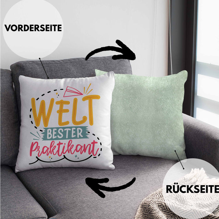 Praktikant Kissen mit Füllung 40x40 Geschenk Für Praktikanten Geschenkidee Welt Bester Praktikant (Grau) Grün Trendation