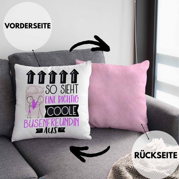 Busenfreundin Geschenk Kissen mit Füllung 40x40 Lustig Geschenkidee für Busenfreundin Geburtstag So Sieht Eine Richtig Coole Busenfreundin Aus Frauen Spruch (Grau) Rosa Trendation