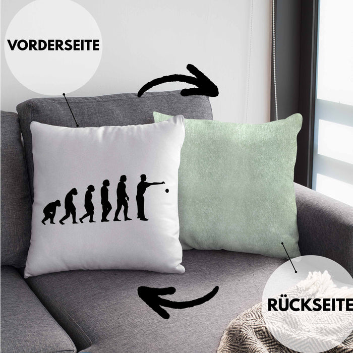 Boule Kissen mit Füllung 40x40 Geschenk Boule-Spieler Geschenkidee Spruch Evolution Boule (Grau) Grün Trendation