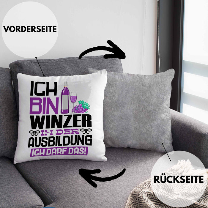 Winzer Ausbildung Kissen mit Füllung 40x40 Geschenk Ich Bin Winzer In Der Ausbildung Ich Darf Das Geschenkidee Spruch (Grau) Grau Trendation