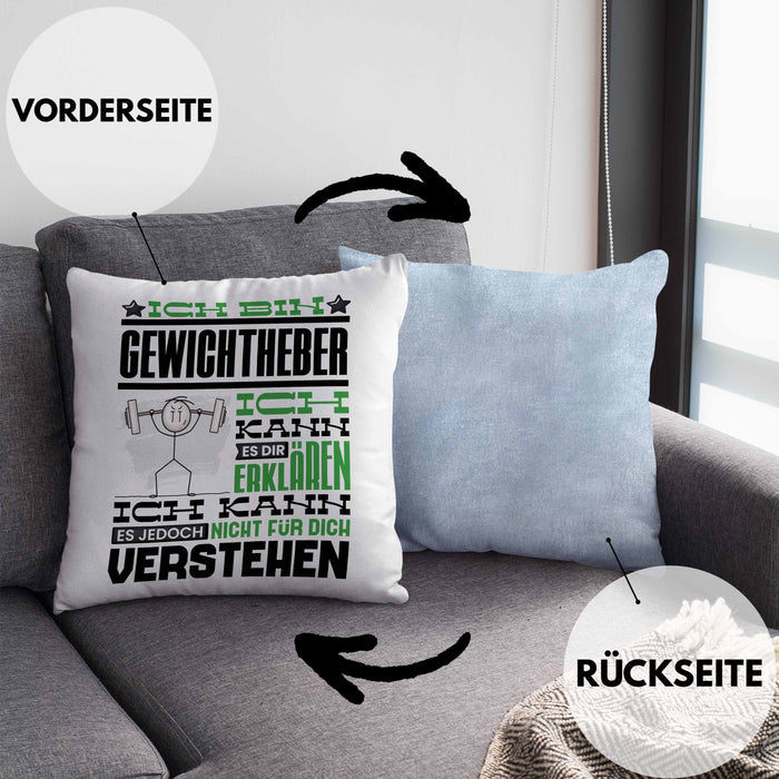 Gewichtheber Geschenk Kaffee-Kissen mit Füllung 40x40 Geschenkidee für Gewichtheber Ich Bin Gewichtheber Ich Kann Es Dir Erklären Jedoch Nicht Für Dich Verstehen Spruch Lustig (Grau) Blau Trendation