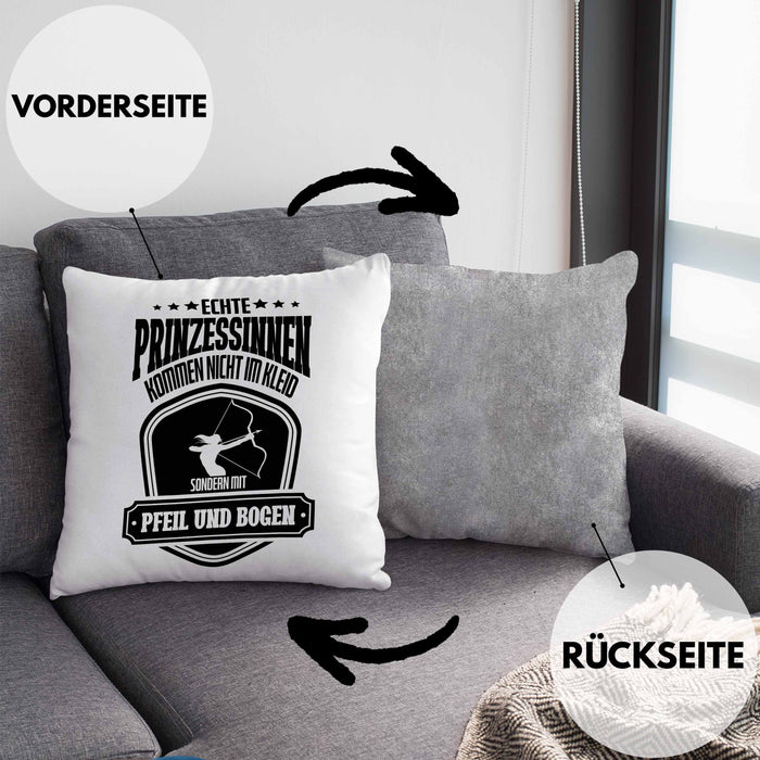 Lustige Bogenschützin Kissen mit Füllung 40x40 mit Spruch Geschenk Frauen Bogenschießen Pfeil und Bogen Motiv (Grau) Grau Trendation