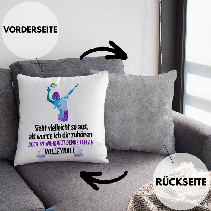 Volleyball Geschenk Kissen mit Füllung 40x40 Coach Herren Mädchen Kaffee Zubehör Volleyball-Spieler Spielerin (Grau) Grau Trendation