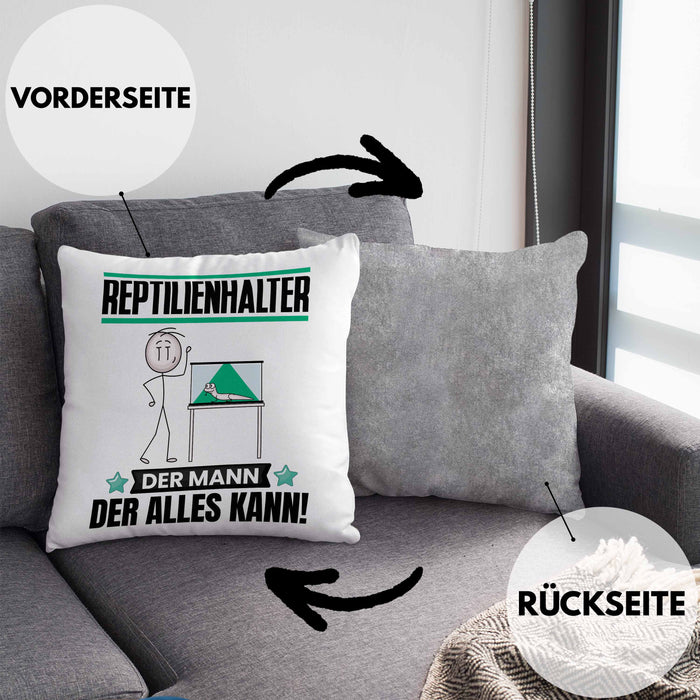 Reptilienhalter Kissen mit Füllung 40x40 Geschenk für Reptilienhalter Der Mann Der Alles Kann Geschenkidee zum Geburtstag (Grau) Grau Trendation