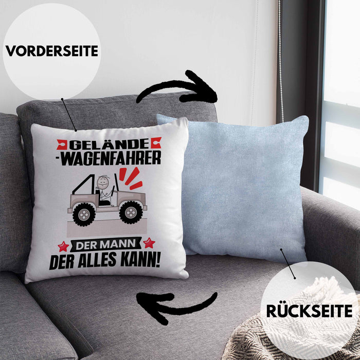 Geländewagenfahrer Kissen mit Füllung 40x40 Geschenk für Geländewagenfahrer Der Mann Der Alles Kann Geschenkidee zum Geburtstag (Grau) Blau Trendation