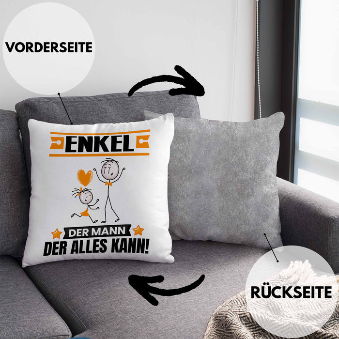 Enkel Kissen mit Füllung 40x40 Geschenk für Enkel Der Mann Der Alles Kann Geschenkidee zum Geburtstag (Grau) Grau Trendation