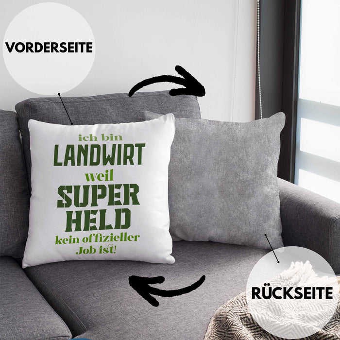 Landwirt Geschenk Kissen mit Füllung 40x40 Landwirtschaft Geschenke für Männer Traktor Spruch Superheld (Grau) Grau Trendation