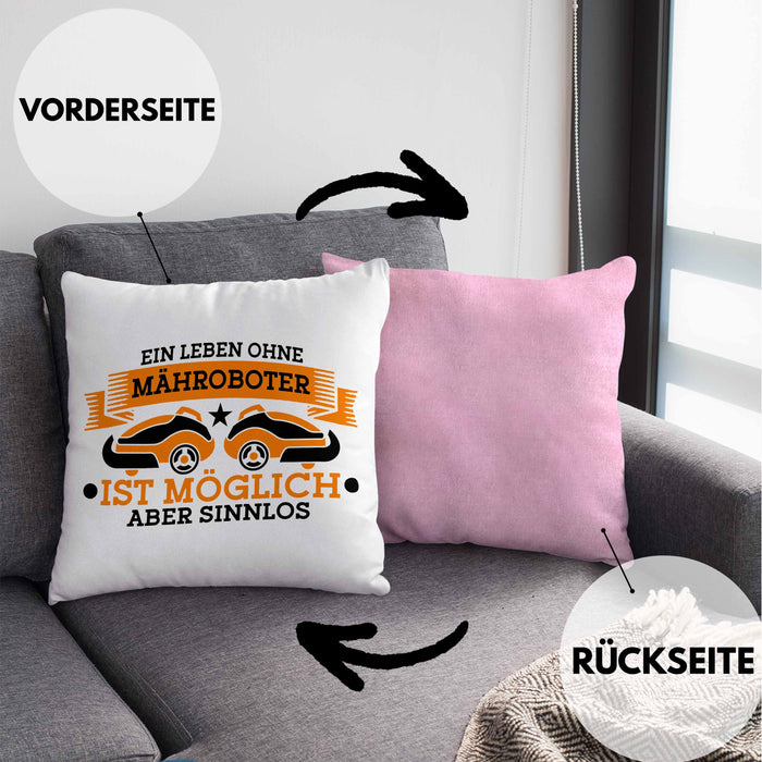 Lustige Kissen mit Füllung 40x40 für Mähroboter-Fans - Geschenkidee für Gartenliebhaber (Grau) Rosa Trendation
